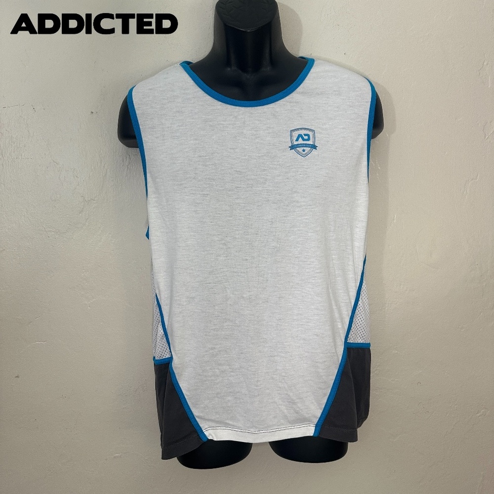 Addicted Mesh Insert Sleeveless T Shirt XL / 36 Gently worn Cotton poly blend